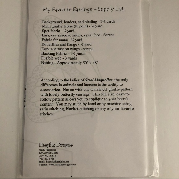 4/$15 Quilt Pattern My Favorite Earrings (Giraffe) - Picture 3 of 4